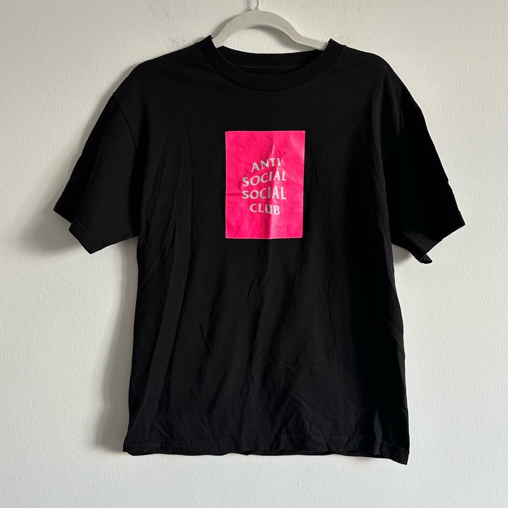 Anti Social Social Club Box Logo Tee | Black and Pink | Size Medium